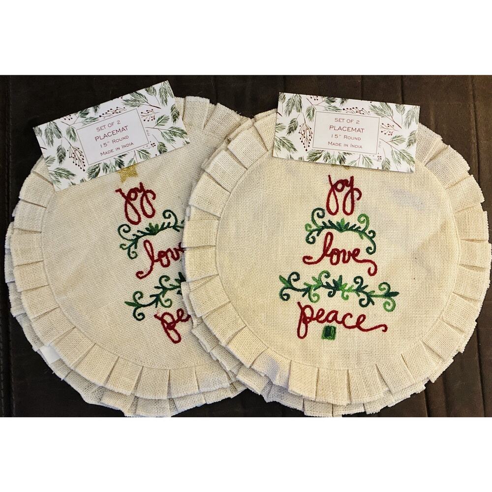 2 Sets NWT 15” Robert Stanley Jute Fringe Backed Holiday Seasonal 4 Placemats